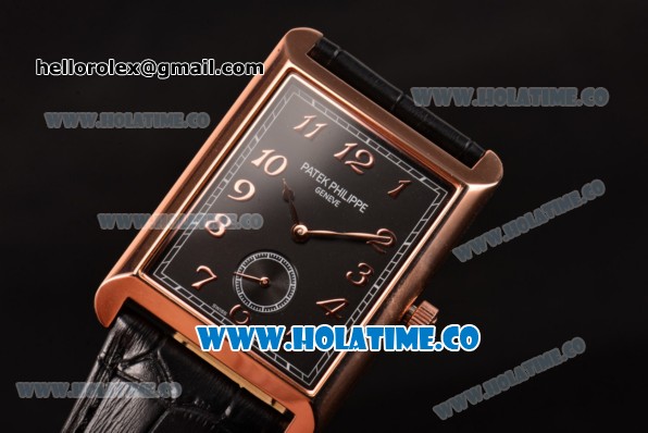 Patek Philippe Gondolo Miyota 1L45 Quartz Rose Gold Case with Black Dial and Arabic Numeral Markers - Click Image to Close